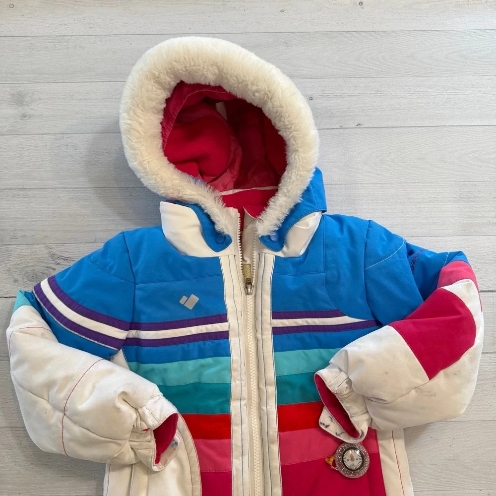 Obermeyer girls white blue pink ski snowboard winter jacket size 4‎